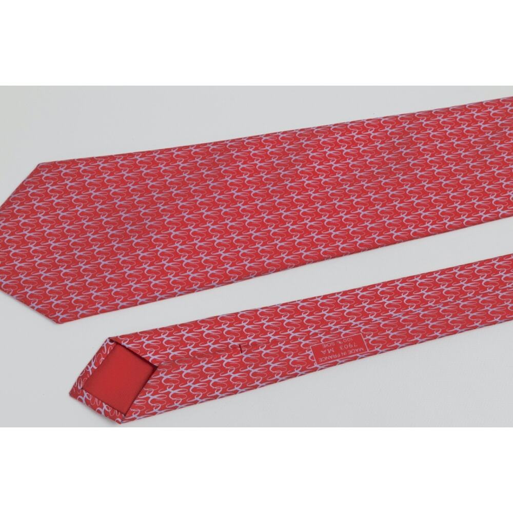 Hermes Tie Brick Red Silk Twill Classic Geometric Made in France - Picture 5 of 10